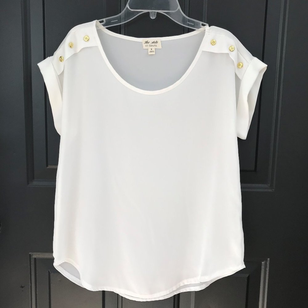 The Arte White Sailor Roll Sleeve Blouse Top, S